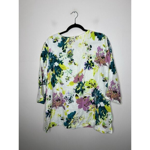 Premise Pink and White 3/4 Sleeve Embellished Blouse Linen Blend Size Large - Picture 5 of 9